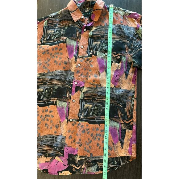 Vintage Santana Men's 100% Silk Abstract Print Button-Up Shirt Size Medium - Picture 7 of 7